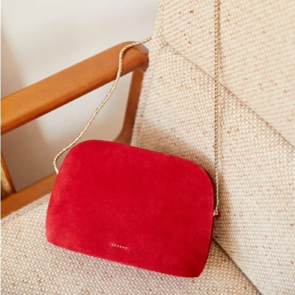 SEZANE Classic Red Suede Leather Victor Bag Chain Strap Classic French Girl Bag - Picture 3 of 17